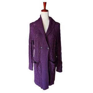 J. Jill Womens Plum Purple Cable Knit Shawl Collar Cardigan Sweater S NEW